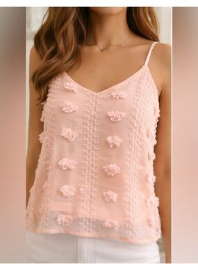 She + Sky Blush Pink Floral Textured Tank Top Sheer Sleeveless Blouse Size S